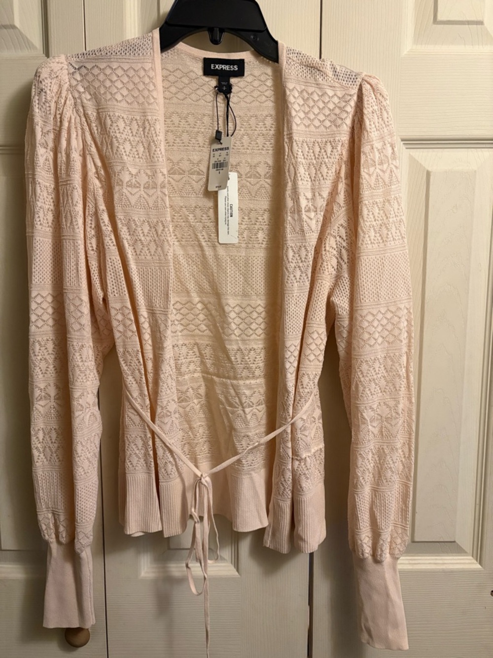 Express Light Blush Open Cardigan with Tie Waist